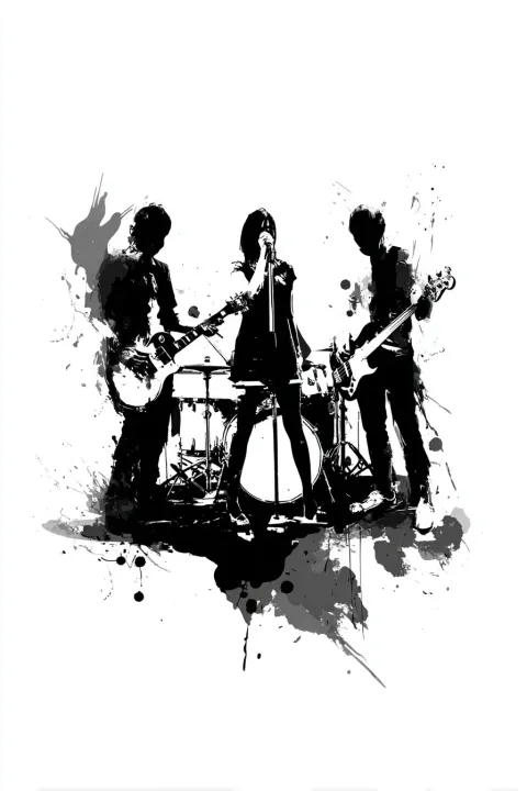 Simple and powerful depiction of a three member rock band