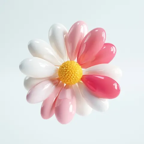 Create a clean, modern 3D render of a chamomile flower based on a pharmaceutical packaging icon. Sof