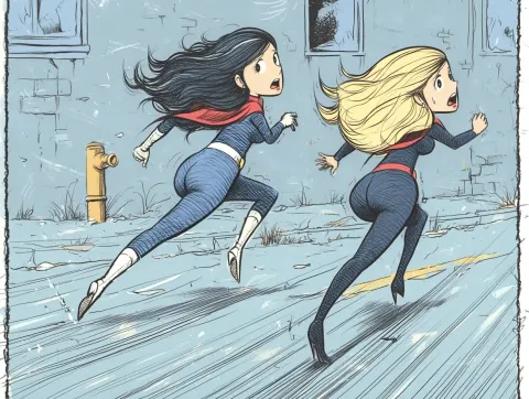 Marker drawing of Two scared beautiful female villains from an Anime with long hair