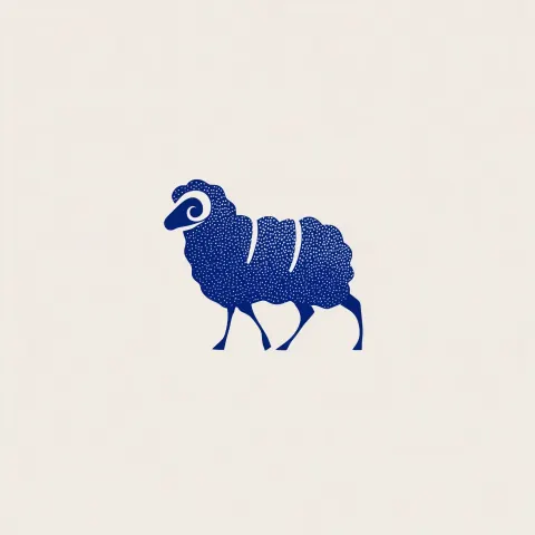 Simple luxury brand logo design of a lamb, strong as a bull, with thick royal blue wool, elegant