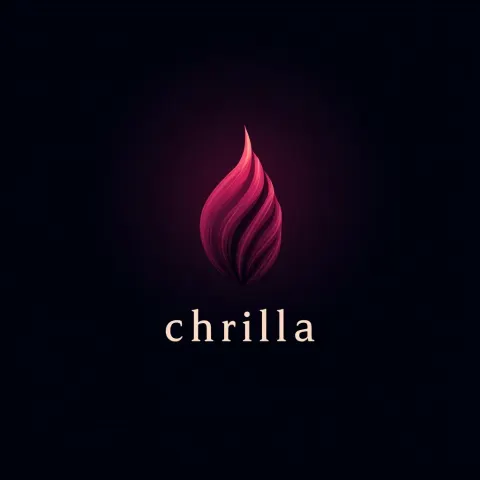 A company logo which is a small dark red soft flame for a creative agency called "chrilla"