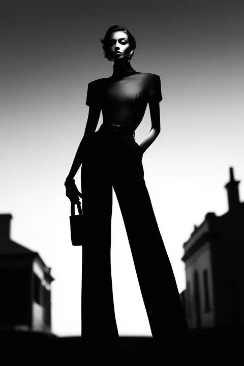 A graceful 32-year-old Italian woman wears a two-piece ensemble crafted from a sheer
