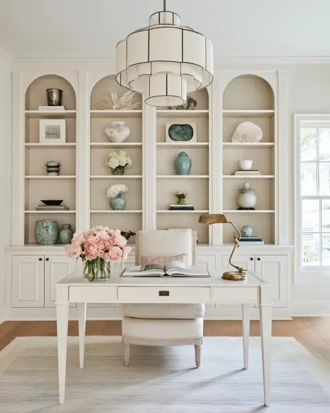 Hero shot interior design photography, contemporary fashion editor office photo for architectural di