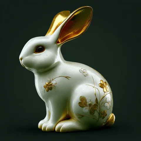 Luxury vintage style, ultra high quality, elegant Easter bunny statue, full body figurine