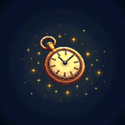 Golden Pixel Pocket Watch Afloat in Blue