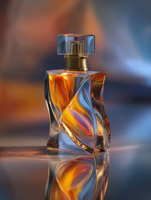 Gentle S-curve perfume bottle, body soft S-shape, geometric cylindrical cap, normal glass material