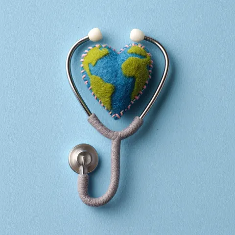 A heart-shaped earth made with felt fabric and stitched border