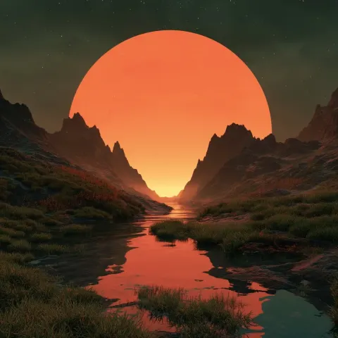 An image suited for an ambient album with 70s and 80s aesthetics, it's both scifi and nature
