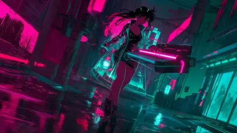 A vintage anime girl with glowing highlights in her hair