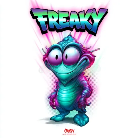Full-body shot of a bioluminescent alien blinking randomly, confused smile