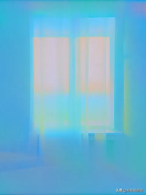 Minimalist Blue Window with Floating Curtain