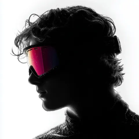 Silhouette portrait of a young man with short wavy hair, studio photography