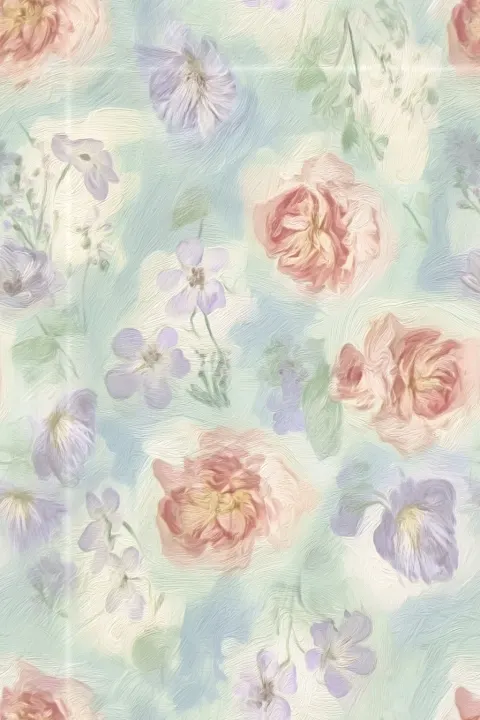 Soft pastel oil painting floral pattern, romantic garden roses and delicate blossoms floating across