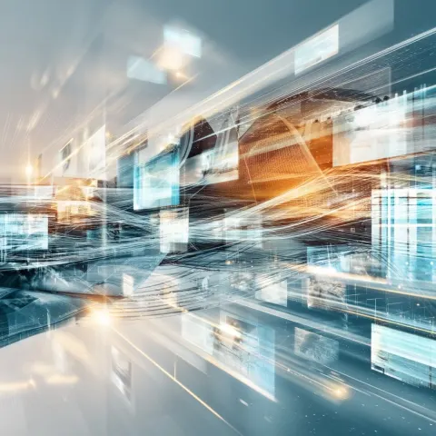 Symbolic visual representation of modern crossmedia marketing: flowing connections between print med