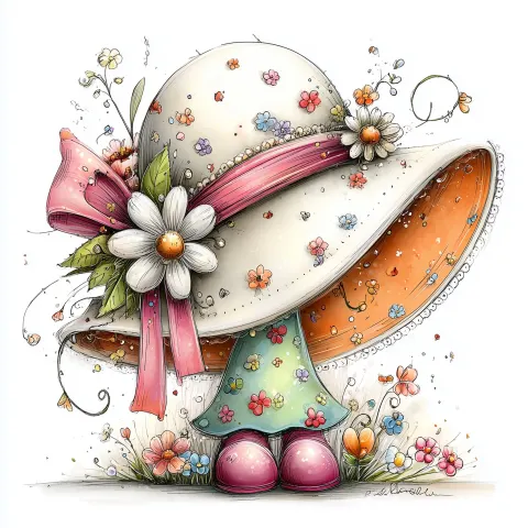 Spring hat with ribbon and flowers, elegant cute style, clean white background