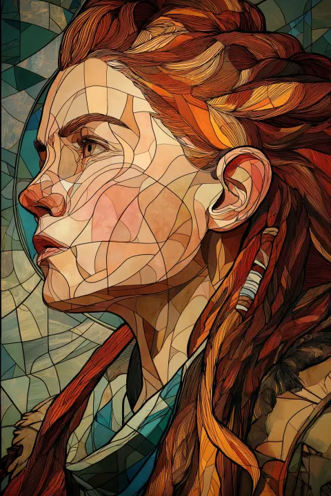 Aloy portrait in stained glass