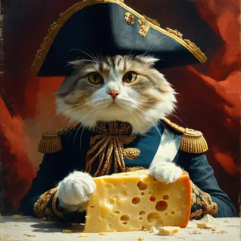 Regal Cat Napoleon Propaganda Poster With Cheese