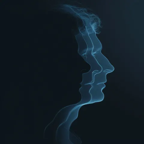 Professional face silhouette with two slightly offset duplicate outlines stacked behind it