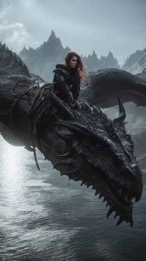 In a hyper-realistic full-body photo of a female warrior with fair skin, wavy brunette hair