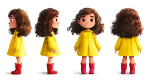 Create character sheet. Front/Side/Back view. Pure white background. Neutral standing position. A ch