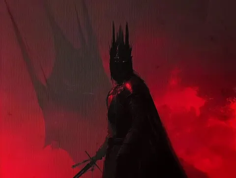 The dark king, a shadowy knight with a crown and sword