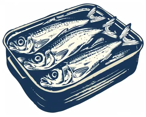 Linocut Sardines In Blue 2