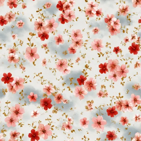 Using different varieties of small flowers and small dots on a light watercolor background is a seam