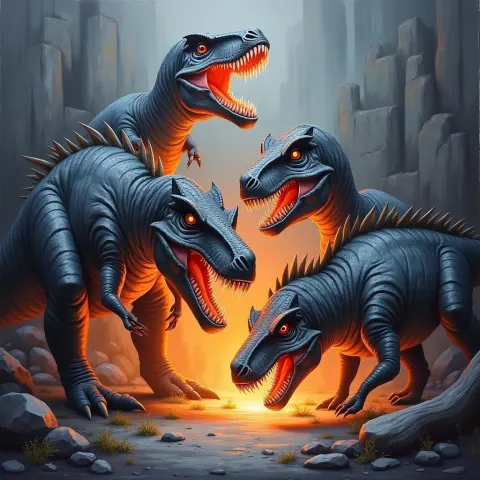 Glowing Prehistoric Beasts on Slate Grey Walls