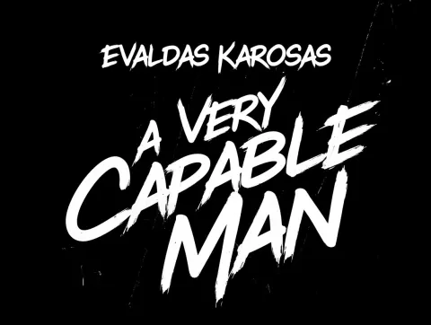 Create a nostalgic 2000's poster title design "A Very Capable Man" with the name text above it "Eval
