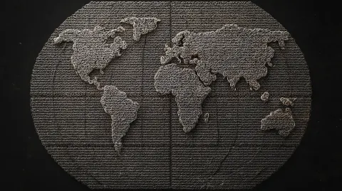 Top-down orthographic view of a world map made entirely of chainmail