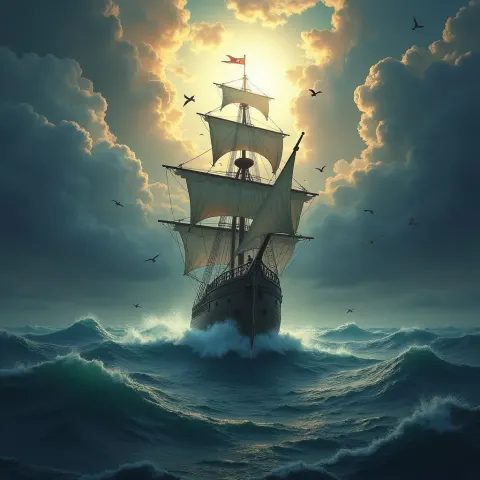 One Piece Ship Braving a Divine Tempest