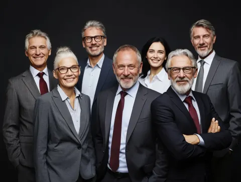 Corporate photo of a business team made up of people of different ages and wearing different attire;