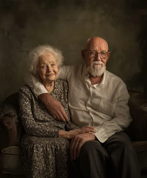 Emotional, beautiful, grandmother and grandfather, natural looking skin, fine art high resolution