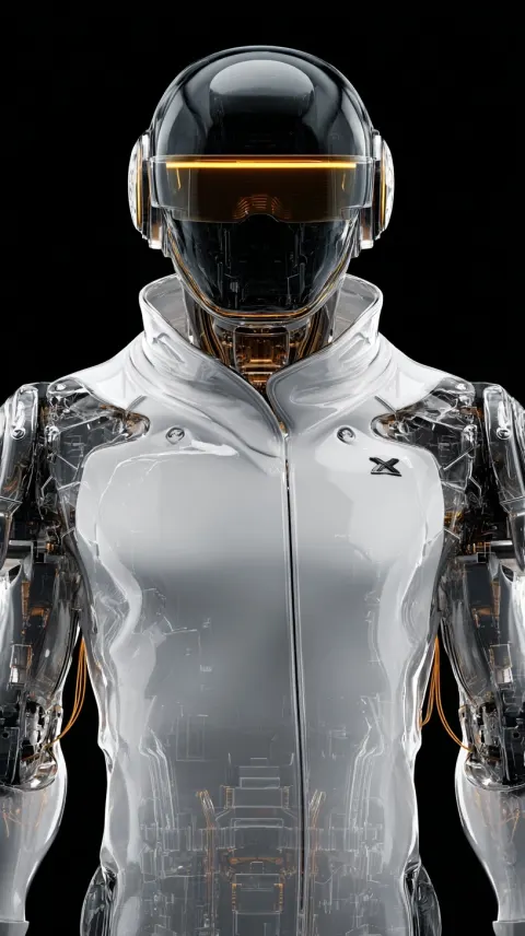 Full body frontal view: A futuristic humanoid artificial intelligence robot