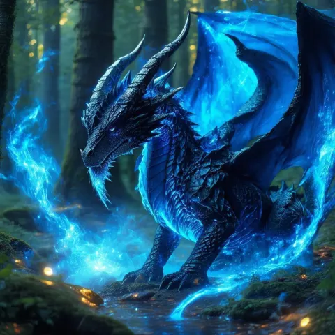 Blue Dragonborn Drifting Through Enchanted Mist