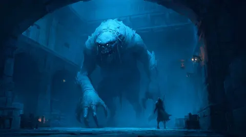 A nightwalker huge undead creature in an underground arena, fantasy, shadowfell