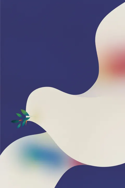 Illustrazione minimalista e stilizzata di una colomba della pace bianca