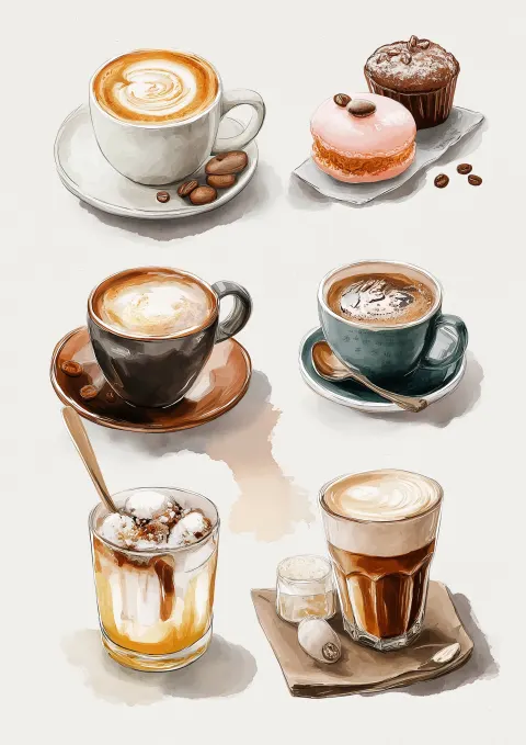 Poster of coffee menu in watercolour
