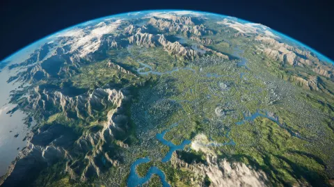 Satellite view map fantasy world city