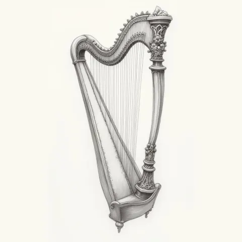 Delicate Graphite Harp With Ethereal Glow