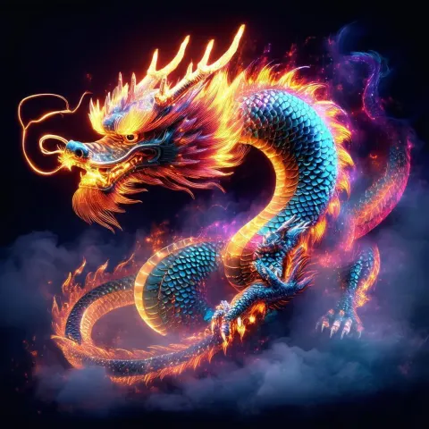 Neon Dragon Bursting Into Ethereal Color