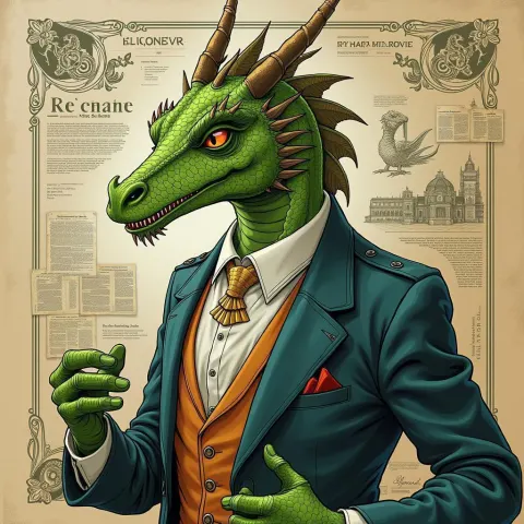 Victorian Businessman Dragon With Stock Certificates