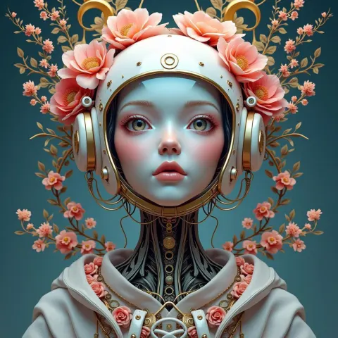 Robot Astronaut Wreathed in Gears and Vines
