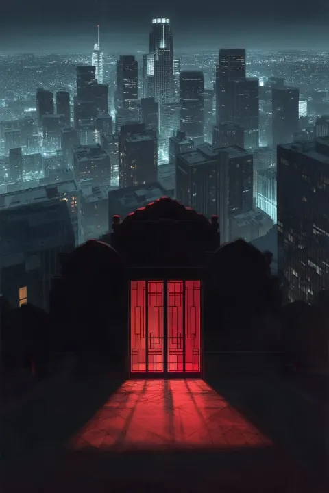 Los Angeles gothic, dark deco, minimalism, by Robert Hoppe, by Hiroshi Nagui