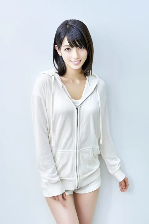 Photorealistic publicity photo of a young adult Japanese actress, radiant sun-like energy