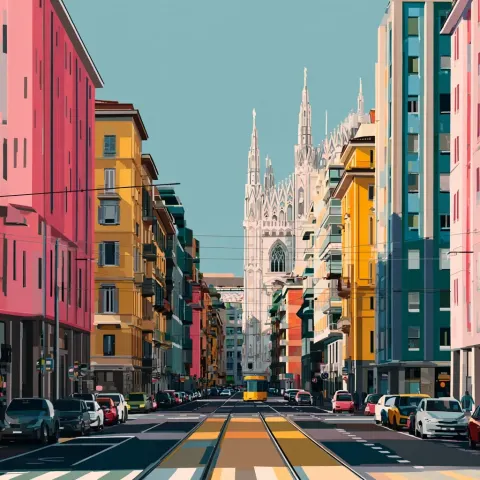 Scape of milan, colourful, graphic and painterley