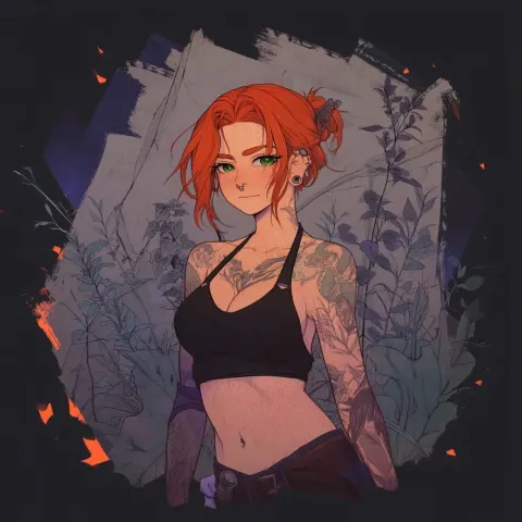 Five-two. Compact. Athletic from rock climbing and skating, toned arms and stomach. Red hair