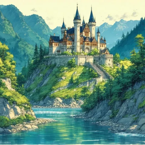 River Island Castle in Volumetric Manga Light