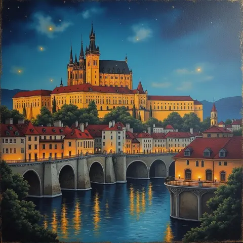 Prague and Venice Merged Under Starry Gold