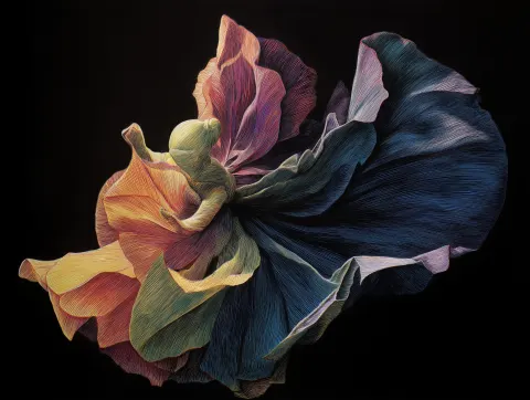 Loie Fuller Dancing full color, forming a flower, realism, chiaroscuro